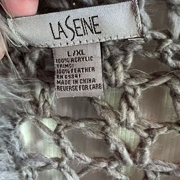 Laseine Crochet Faux Fur Trim Open Front Cardigan Vest Gray Large - Picture 5 of 6
